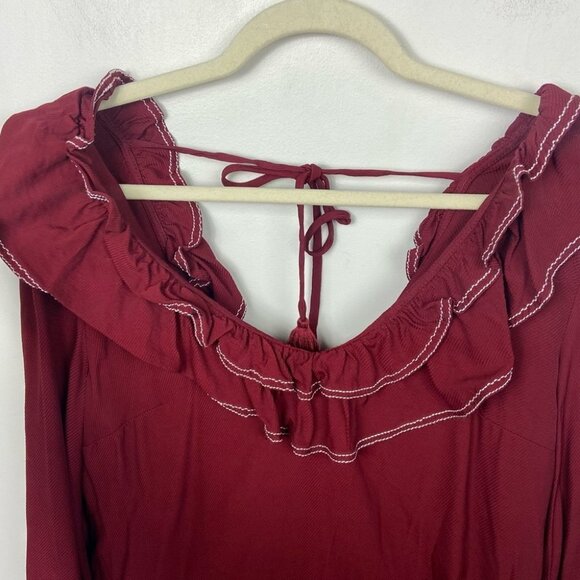 Revolve Tularosa Heather Blouse Burgundy Red Ruffle Womens Size Small Bohemian S - Picture 8 of 15